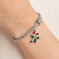 Sparkle Allure Candy Cane Charm Womens Natural White Diamond Accent Pure Silver Over Brass 7.25 Inch Tennis Bracelet