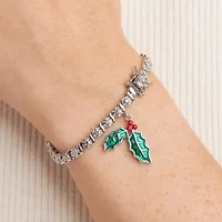 Sparkle Allure Mistletoe Charm Womens Natural White Diamond Accent Pure Silver Over Brass 7.25 Inch Tennis Bracelet