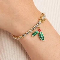Sparkle Allure Mistletoe Charm Womens Natural White Diamond Accent 14K Gold Over Brass 7.25 Inch Tennis Bracelet