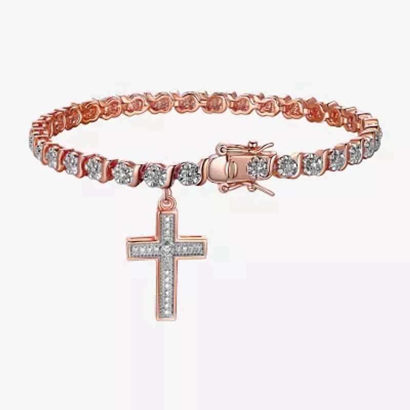 Sparkle Allure Womens Natural Diamond Accent Cross 7.25 Inch Tennis Bracelet