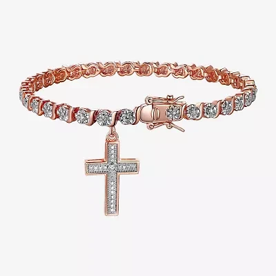 Sparkle Allure Womens Natural Diamond Accent Cross 7.25 Inch Tennis Bracelet