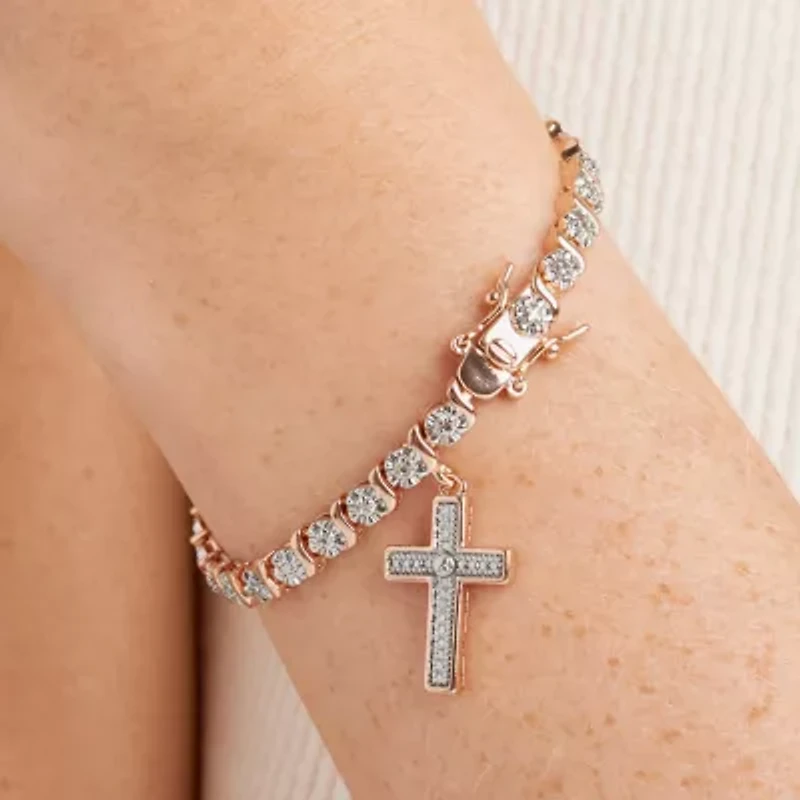 Sparkle Allure Womens Natural Diamond Accent Cross 7.25 Inch Tennis Bracelet