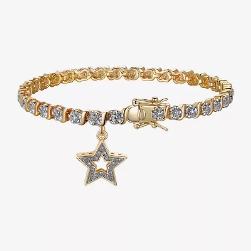 Sparkle Allure 14k Gold Over Bronze Womens Natural Diamond Accent Round Star 7.25 Inch Tennis Bracelet