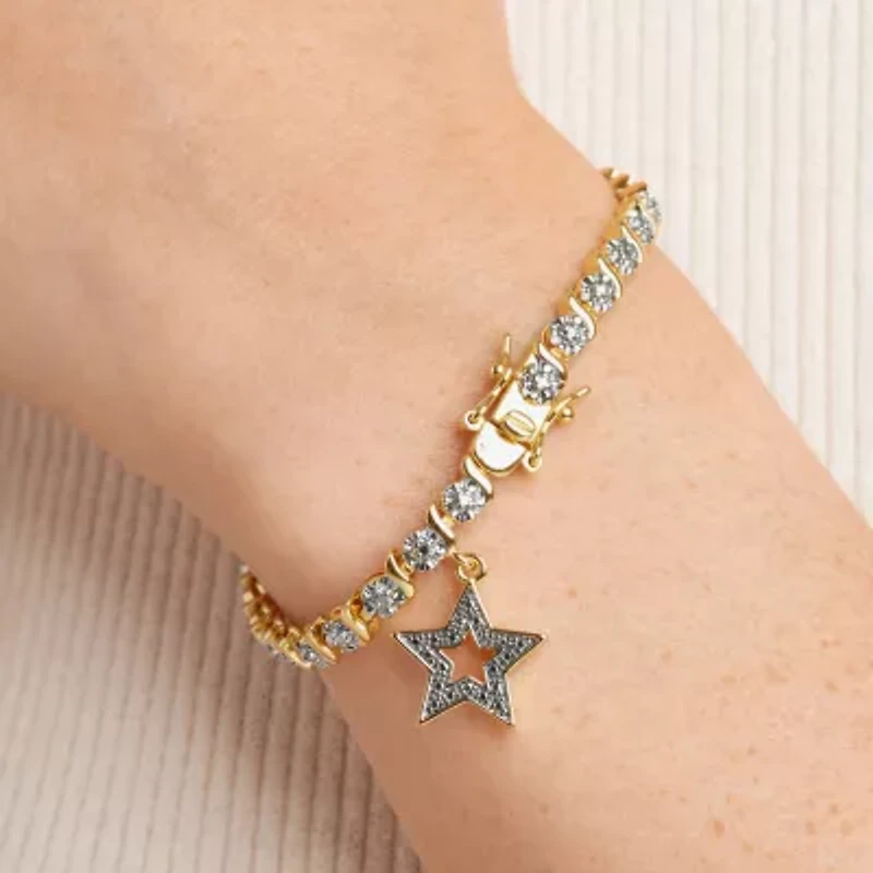 Sparkle Allure 14k Gold Over Bronze Womens Natural Diamond Accent Round Star 7.25 Inch Tennis Bracelet