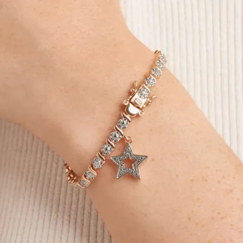Sparkle Allure 14k Rose Gold Over Bronze Womens Natural Diamond Accent Round Star 7.25 Inch Tennis Bracelet