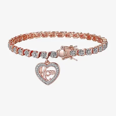 Sparkle Allure Mom Womens Natural Diamond Accent Pure Silver Over Bronze Heart 7.25 Inch Tennis Bracelet