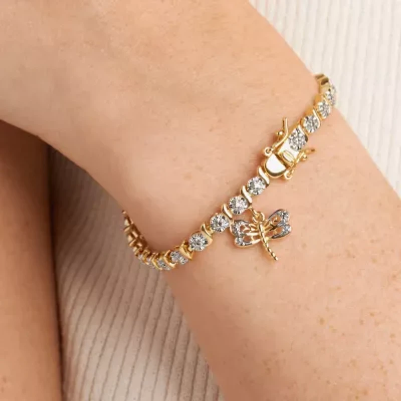 Sparkle Allure Dragonfly 14k Gold Over Bronze Womens Natural Diamond Accent Round 7.25 Inch Tennis Bracelet