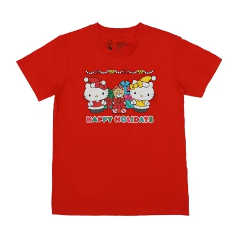 Womens Hello Kitty Plush Crew Neck Short Sleeve 2-pc. Pajama Sets