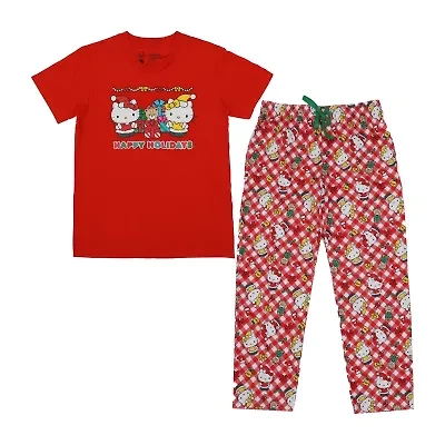Womens Hello Kitty Plush Crew Neck Short Sleeve 2-pc. Pajama Sets