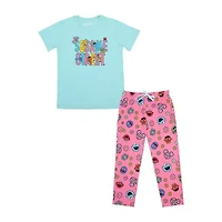Womens Sesame Street Plush Crew Neck Short Sleeve 2-pc. Pajama Sets