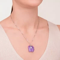 Elephant Womens Genuine Purple Jade Sterling Silver 18 Inch Pendant Necklace