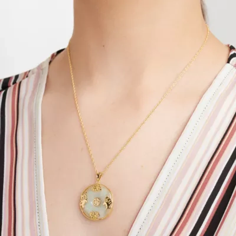 Good Fortune Womens Genuine Green Jade 18K Gold Over Silver Round 18 Inch Pendant Necklace