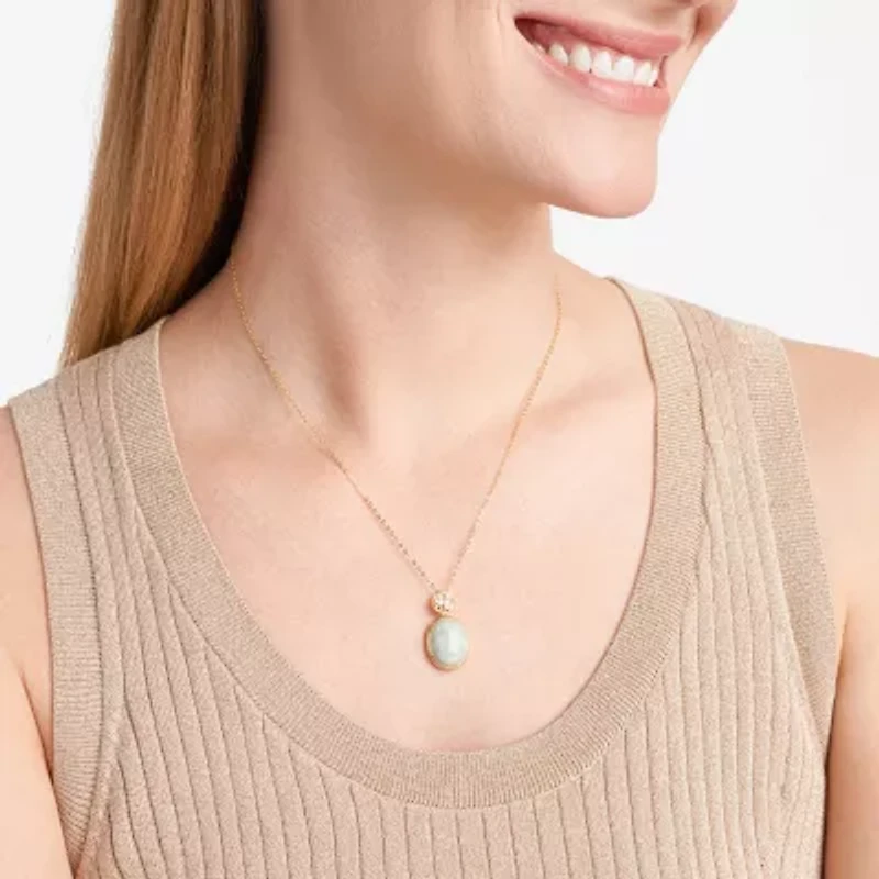 Good Fortune Womens Genuine Green Jade 18K Gold Over Silver Oval 18 Inch Pendant Necklace