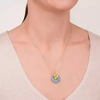 Womens Genuine Green Jade 18K Gold Over Silver Flower 18 Inch Pendant Necklace
