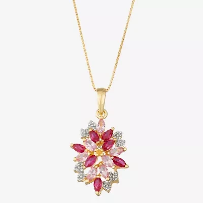 14K Gold over Silver Lab-Created Ruby and Pink & White Lab-Created Sapphire Flower Pendant Necklace