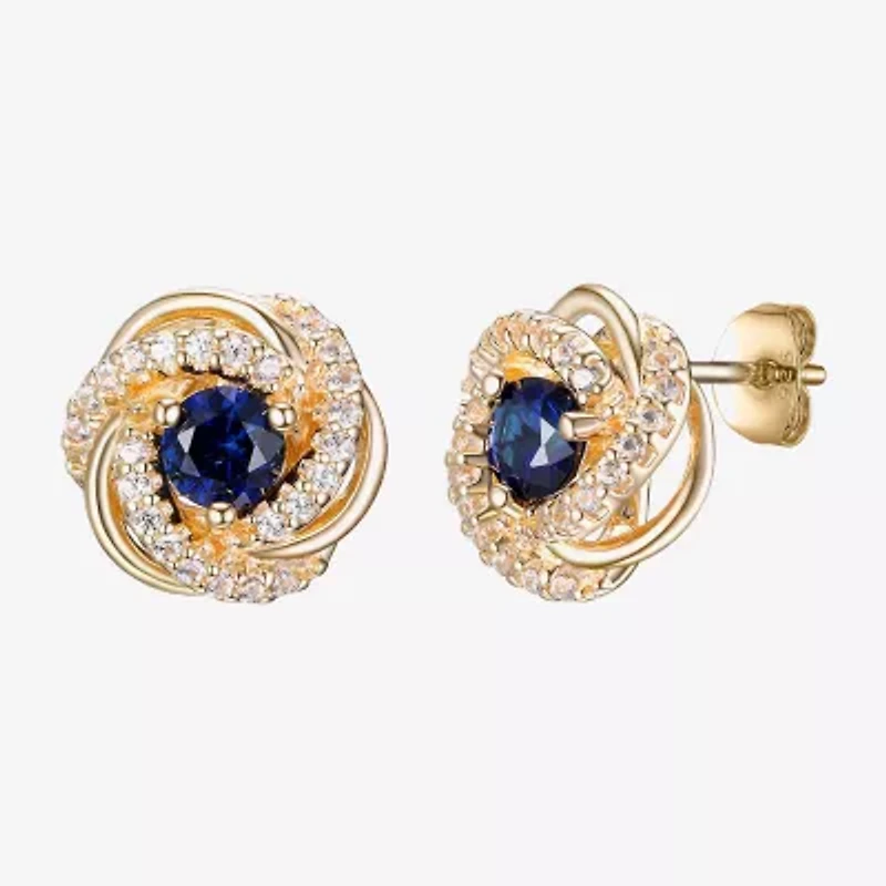 Lab Created Blue Sapphire 18K Gold Over Silver 10.6mm Stud Earrings