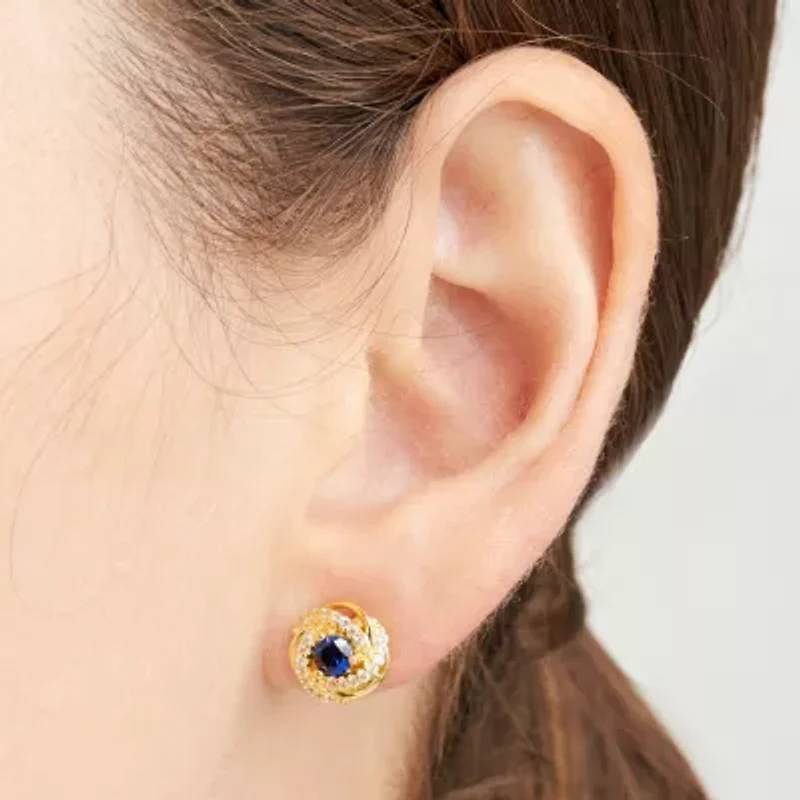 Lab Created Blue Sapphire 18K Gold Over Silver 10.6mm Stud Earrings