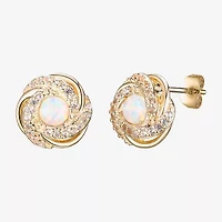 Lab Created White Opal 18K Gold Over Silver 10.6mm Stud Earrings