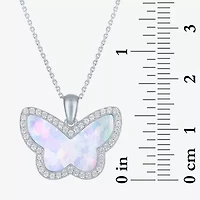 Womens Lab Created White Opal Sterling Silver Butterfly 18 Inch Pendant Necklace