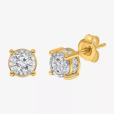 Tru Miracle 1 CT. T.W. Natural Diamond Round Stud Earrings in 14K Gold