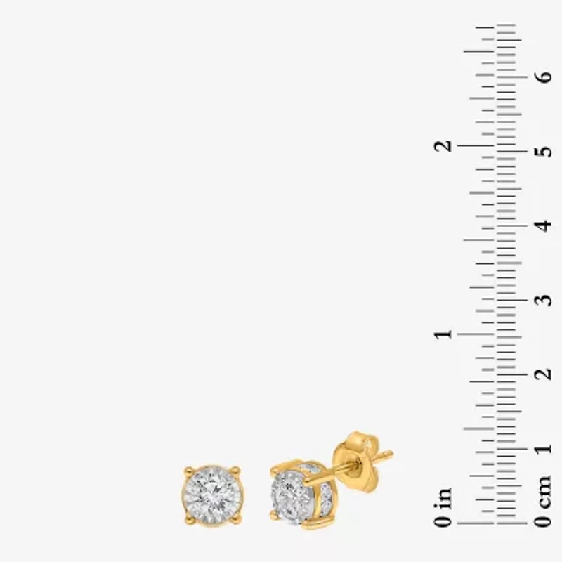 Tru Miracle 1 CT. T.W. Natural Diamond Round Stud Earrings in 14K Gold