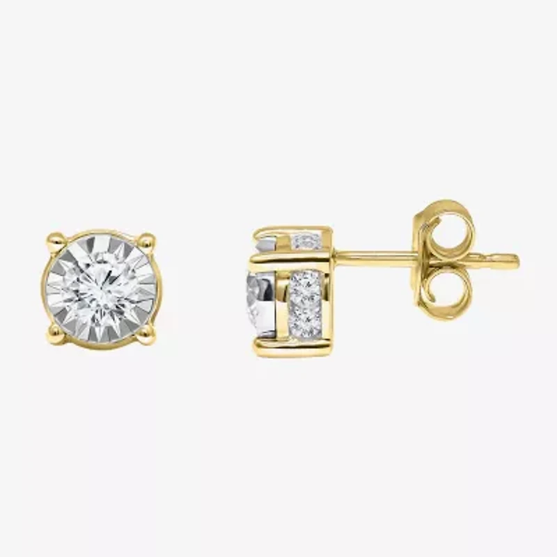 Tru Miracle 1 CT. T.W. Natural Diamond Round Stud Earrings in 14K Gold