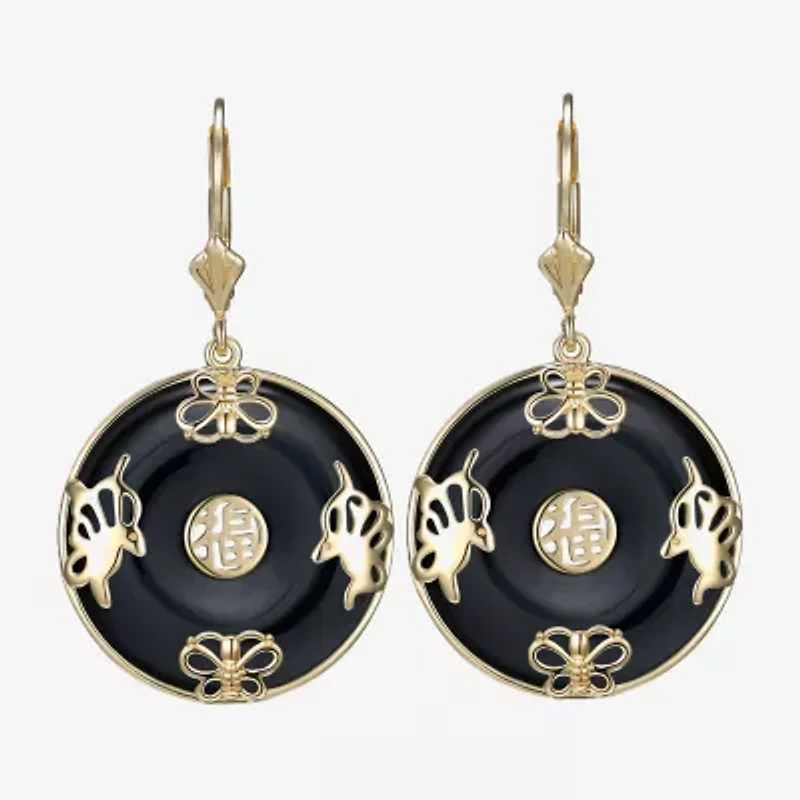 Womens Genuine Black Agate 18K Gold Over Silver Drop Earrings