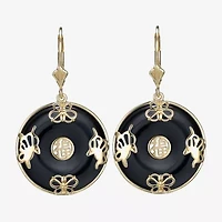 Womens Genuine Black Agate 18K Gold Over Silver Drop Earrings