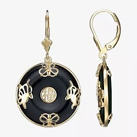 Womens Genuine Black Agate 18K Gold Over Silver Drop Earrings