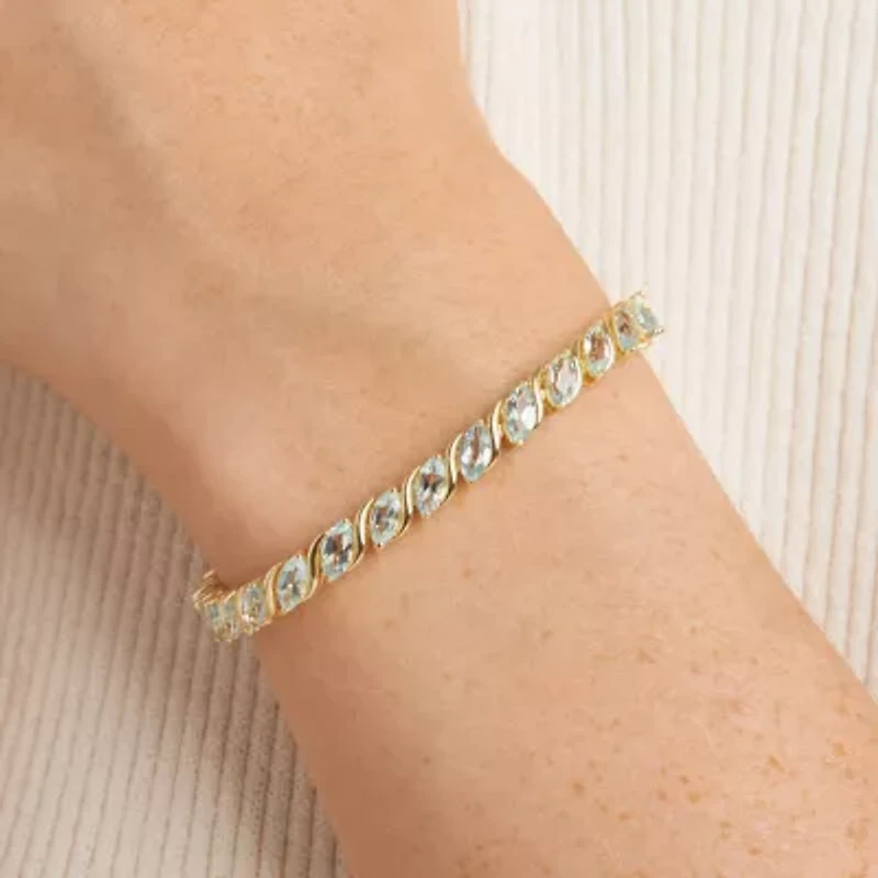 Womens Genuine Blue Topaz 18K Gold Over Silver Tennis Bracelet