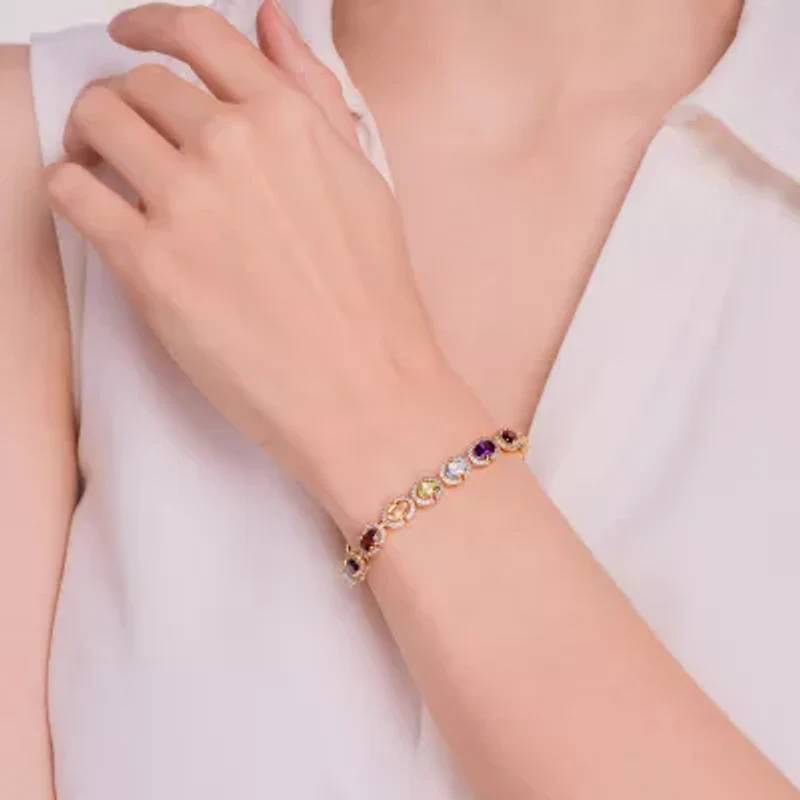 Womens Genuine Multi Color 18K Gold Over Silver Tennis Bracelet