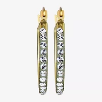 Womens White Crystal 10K Gold 18mm Round Hoop Earrings