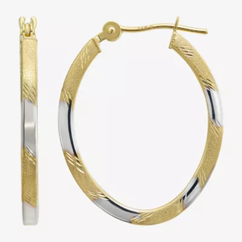 Two-Tone 14K Gold Oval Hoop Earrings