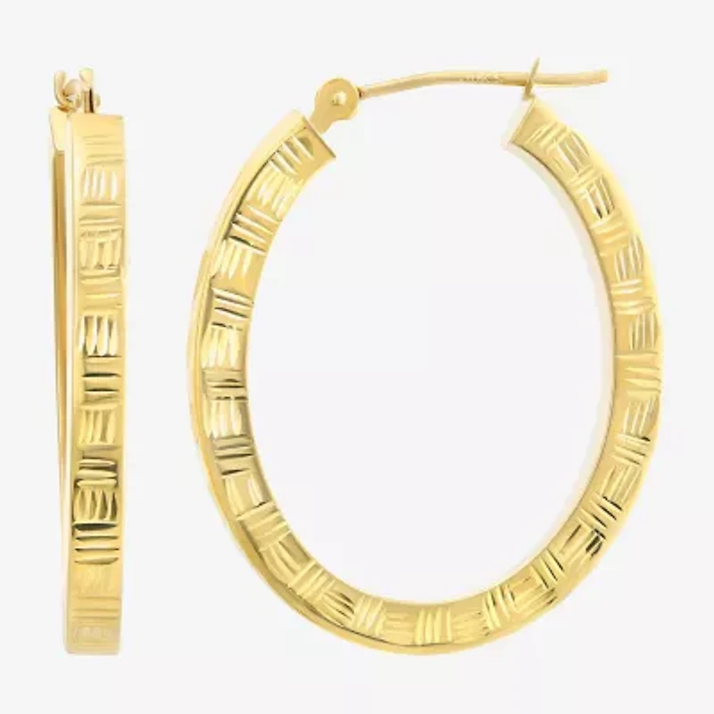 14K Yellow Gold Diamond-Cut Oval Hoop Earrings