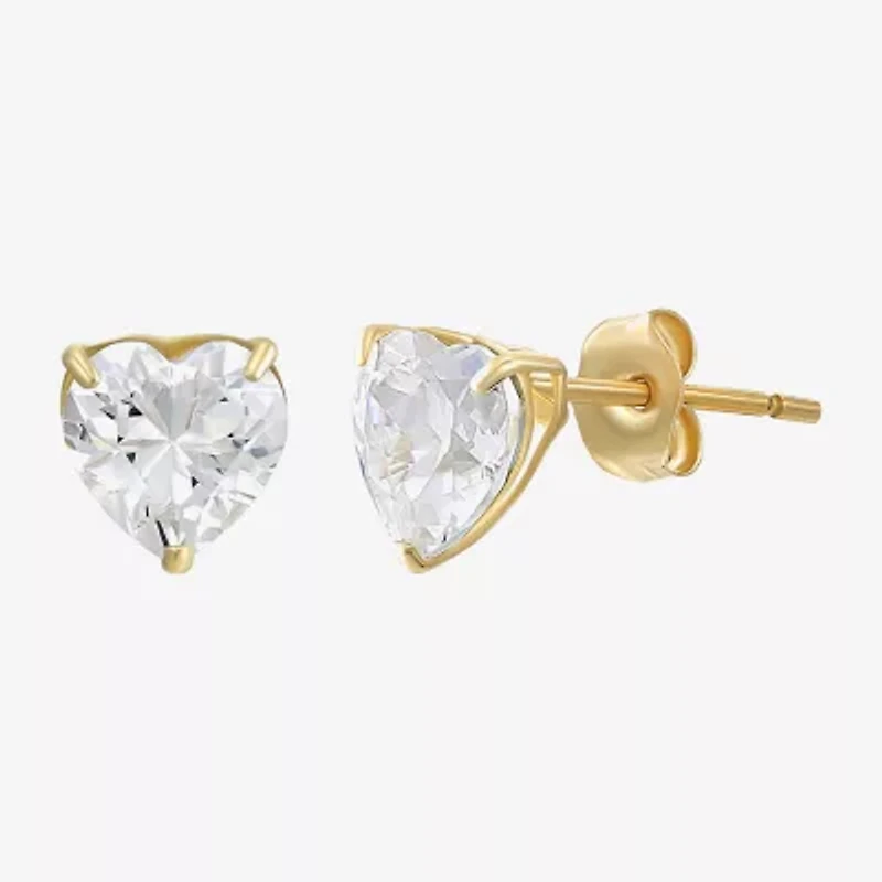 Heart Cubic Zirconia 10K Gold Stud Earrings