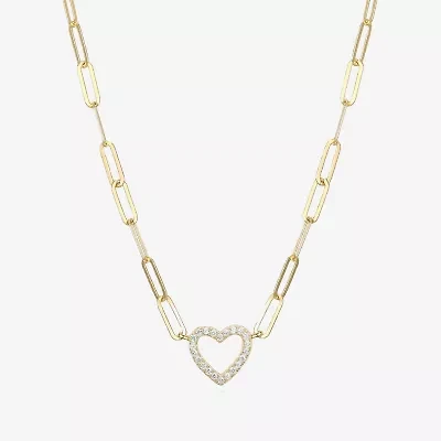 Paris 1901 By Charles Garnier Womens White Cubic Zirconia 18K Gold Over Silver Heart 18 Inch Pendant Necklace