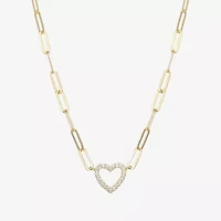 Paris 1901 By Charles Garnier Womens White Cubic Zirconia 18K Gold Over Silver Heart 18 Inch Pendant Necklace