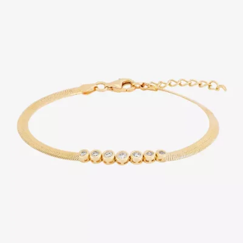 (G-H / Si1-I1) Womens 14K Gold Over Silver Sterling Silver 7.5 Inch Herringbone Chain Bracelet