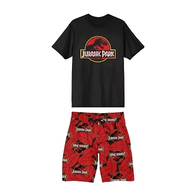 Jurassic Park Mens Crew Neck Short Sleeve 2-pc. Pajama Sets