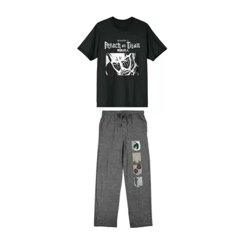 Attack On Titan Mens Crew Neck Short Sleeve 2-pc. Pajama Sets