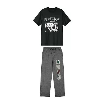 Attack On Titan Mens Crew Neck Short Sleeve 2-pc. Pajama Sets