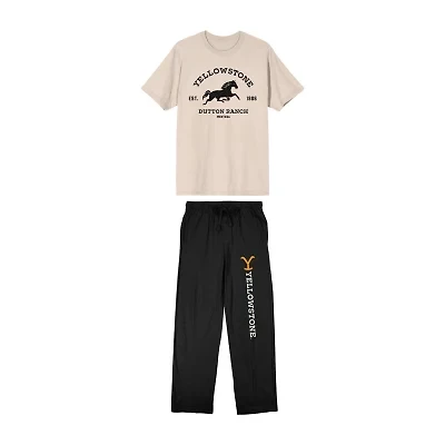 Yellowstone Mens Crew Neck Short Sleeve 2-pc. Pajama Sets