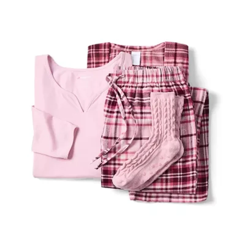 Liz Claiborne Womens Flannel Long Sleeve 4-pc. Pajama Set
