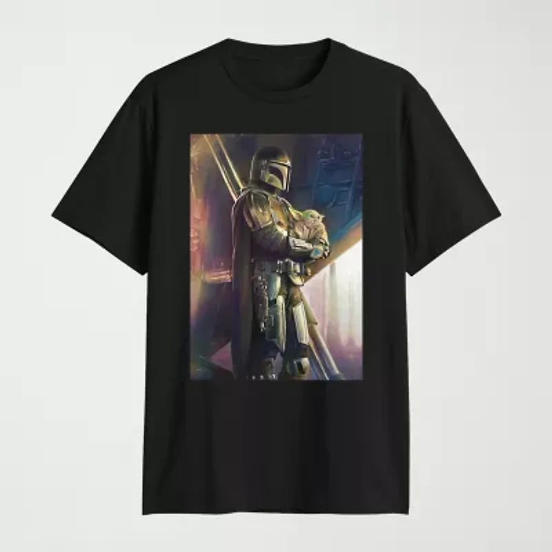 Novelty Mandalorian Mens Crew Neck Short Sleeve Regular Fit Star Wars Graphic T-Shirt