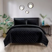 Pointehaven Velvet Diamond Design Oversized Quilt Set