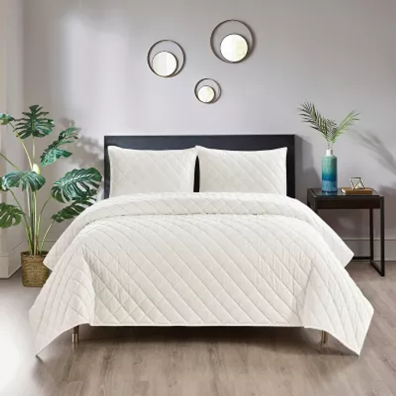 Pointehaven Velvet Diamond Design Oversized Quilt Set