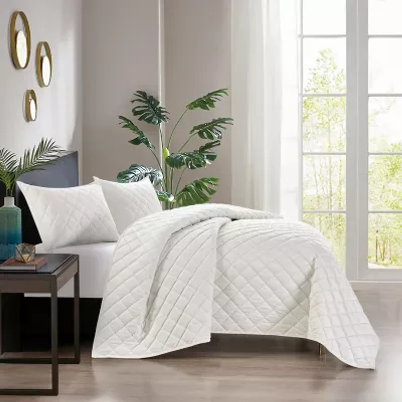 Pointehaven Velvet Diamond Design Oversized Quilt Set