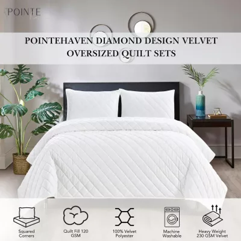 Pointehaven Velvet Diamond Design Oversized Quilt Set
