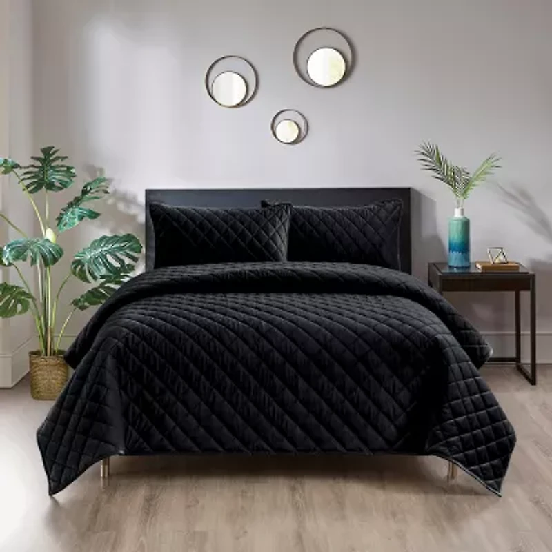 Pointehaven Velvet Diamond Design Oversized Quilt Set