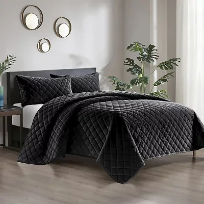 Pointehaven Velvet Diamond Design Oversized Quilt Set